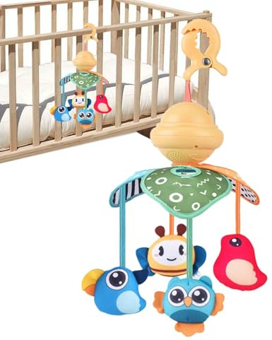 Monozoz Móvil de cuna para niñas,Móvil de cuna - Campana de cuna con música eléctrica,Móvil de cuna eléctrico para niños y niñas, caja Musical, campana giratoria decorativa para guardería