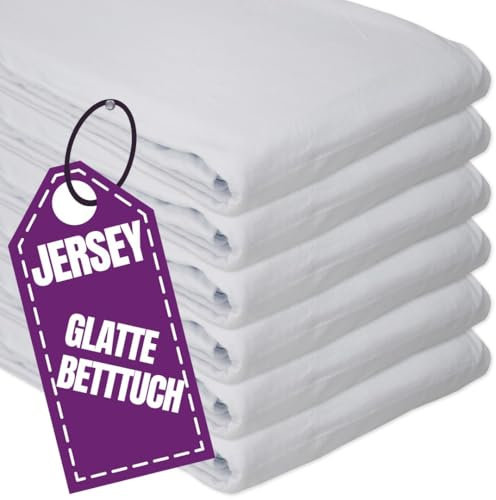 Jersey Glatte Bettlaken 90 x 200 cm ohne Gummizug Weiß - Elastische, einfarbige Baumwolle Haustuch - Klassische Hotel Bettücher ohne Spanngummi Laken