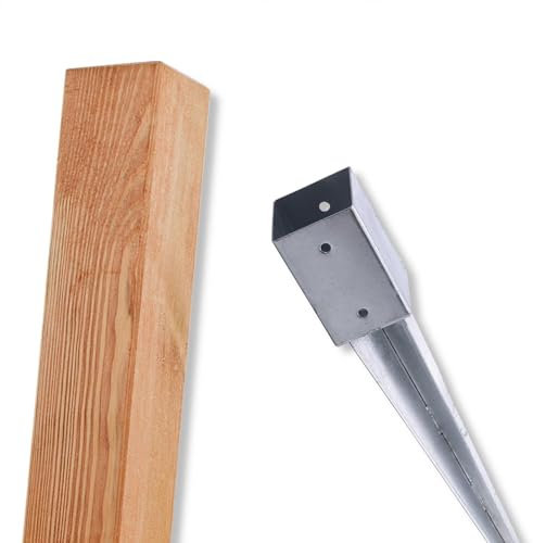 BooGardi Imprägnierte Holzpfosten · 18 Größen · 7x7x80 cm 4 Stück mit Einschlaghülse · Vierkantpfosten mit flachem Kopf · Kiefer · Kantholz Balken