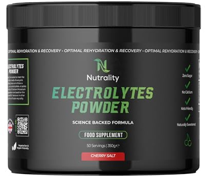 Nutrality Electrolytes Powder 350g | Vegan | Sugar, Calcium & Artificial Flavour Free | Keto Electrolytes, Paleo Hydration | 1000mg Sodium, 200mg Potassium & 60mg Magnesium | 50 Servings | Cherry