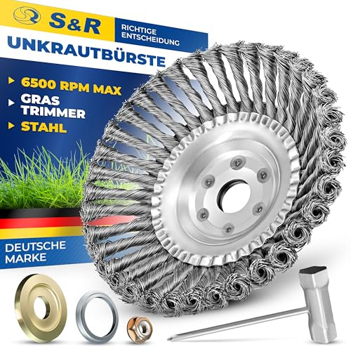 S&R Brosse Débroussailleuse Thermique Universelle Acier PREMIUM 200x25,4 mm. Tête Débroussailleuse Tondeuse à Désherbage Mauvaises Herbes.