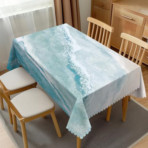 JIANKESEN Beach Theme Tablecloth Rectangle Blue White Sea Ocean Waves Nature Scenery Table Cloth Wrinkle Resistant Table Cover for Kitchen Dining Party Decorations 54 x 72 Inch