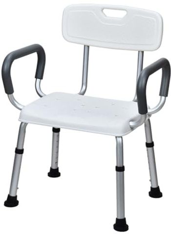 Silla de ducha ajustable para personas mayores, asiento de bañera ajustable en altura con reposabrazos y respaldo acolchados, taburete de ducha interior, soporta comodidad y comodidad, color blanco