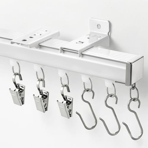 DEFYNEE Adjustable Silent Curtain Track Set 183-274 cm (6–9 ft) | Ceiling & Wall Mount Room Divider | Includes 3 Hook Types for Windows & Living Rooms, White