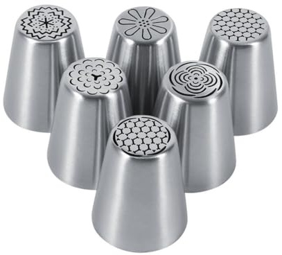 spritstyllar tårta Spritsmunstycken i rostfritt stål, formade muffinsformade frostingsmunstycken, 6 delar, köksredskap, silver for gör-det-själv-bakverktyg spritsmunstycken