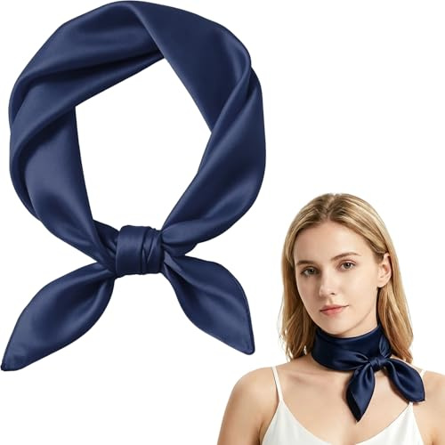 BEZHO Pañuelo con Estampado Liso, Bandana de 70x70 cm para Cabeza y Cuello, Bufanda Cuadrada Estilo Retro de los años 50 para Mujer, Accesorio de Moda para Bolso (Azul Marino)