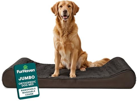 FurHaven Cama ortopédica de Contorno Perros, Pelaje sintético, Chocolate, Jumbo