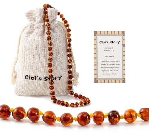 Bärnstensfärgat halsband(Unisex)(Cognac) - 28cm lång - 100% naturliga & handgjorda bärnstensfärgade smycken