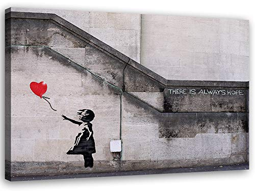 Feeby Imagen Moderno Chica con un Globo 60x40 cm Impresión Lienzo Mural Arte Callejero Graffiti Banksy Rojo