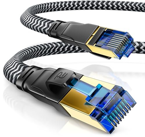 CSL - 10m CAT 8 Netzwerkkabel Flach und Dünn - LAN Kabel für 40 Gigabit High Speed, Internetkabel, Flachbandkabel, Verlegekabel - 40 Gbps Cat.8 RJ45 Kabel für Switch Router Modem PC, 10 Meter Schwarz