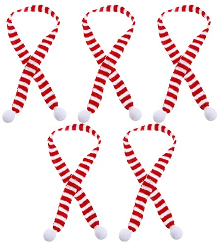 PRETYZOOM - Juego de 5 bufandas de lana para decoración de Navidad, color rojo y blanco a rayas (2 x 50 cm)
