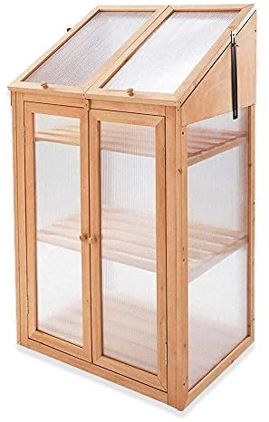HMWD Mini Green House Wooden With Transparent Poly-carbonate Glazing, Small Wooden Greenhouse Cold Frame Greenhouse, Small Greenhouse For Small Garden_ H120X W69X D51 cm