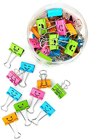 D.RECT Smiles Foldbackclips für Büro - Foldback Klammern 48x 25mm, Vielzweckklammern Papier - Metall Binder Clips für Bürobedarf Notizen und Gewürzklammer Verpackung - Büroklammern Bunt Gross