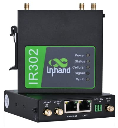 InHand Networks IR302 Industrial IoT 4G LTE VPN Cellular Router, LTE Cat 4+ Wi-Fi, ranuras para tarjetas SIM duales, gestión por plataforma en la nube, puerto DI/DO, compatible con T-Mobile, AT&T y