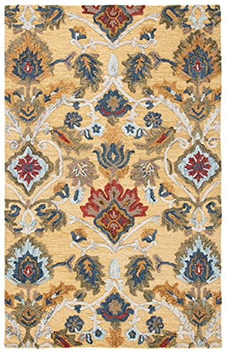 SAFAVIEH Tapis Contemporain pour Salon, Salle à Manger, Chambre à Coucher - Blossum Collection, Tapis à Poil Court, Or et Multicolore, 69 X 122 cm