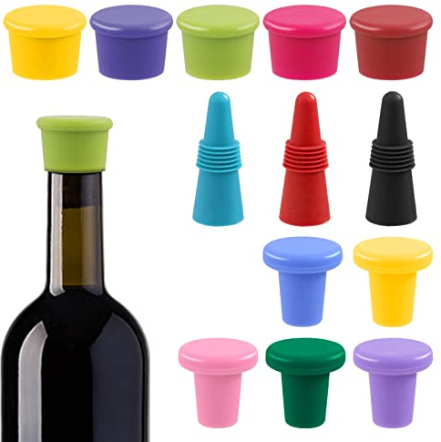 GLARKS Kit assortito di tappi per vino, 13 sigillanti in silicone con 3 tipi, colori assortiti, per uso alimentare, riutilizzabili, facili da usare e pulire, per bottiglie di vino