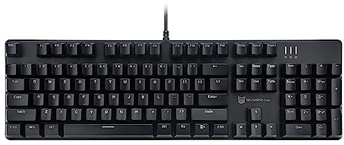 Qisan Teclado mecánico para juegos, retroiluminación LED, negro, 104 teclas, diseño americano, interruptor azul extraíble, USB-A