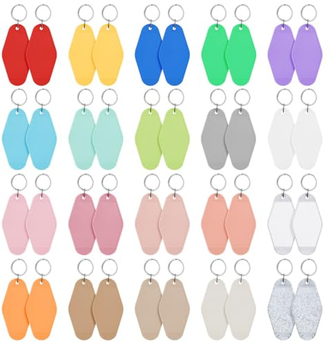 LOTMER 40 PCS Hotel Keychain Blank with Key Rings, 20 Colors Plastic Rhombus Motel Keychain, Keychain Blanks for DIY Keychains and Luggage Tag(Light Colour)
