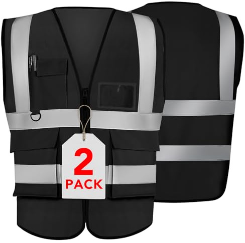XPCARE 2-Pack Safety Vest Hi Vis Reflective Vest with Pockets Black (L)
