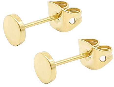 G23 Orecchini a bottone a punto piatto in titanio ipoallergenico per donna uomo ragazza 6 mm oro orecchini a disco rotondi per orecchie sensibili (6mm, Gold)