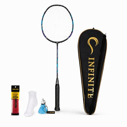 INFINITE L-ONE Lightweight Badminton Racket, High Modulus Graphite Carbon Fibre, 6.8mm Fast Rebound Shaft, Isometric Sweet Spot, G5 Grip – For Intermediate Players