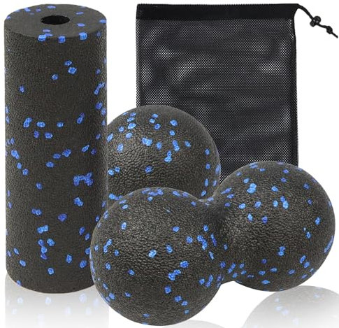 WEXFFU 3 Stück Faszienbälle,Faszienrolle Fuß und Duoball Faszienrolle Set - Massageball Klein Faszienrolle Rücken Wirbelsäule Nacken,Bietet Tiefenmassage und Schmerzlinderung mit Aufbewahrungstasche
