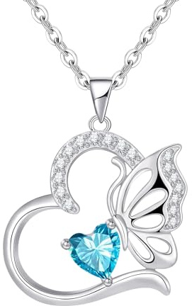 Tusuzik Cadeau Fete Des Meres Collier Femme Argent Sterling 925 Collier Coeur Papillon Décembre Pierre de Naissance Pendentif Bijoux Femme Idee Cadeau Femme Anniversaire Fete des Meres Cadeaux Maman