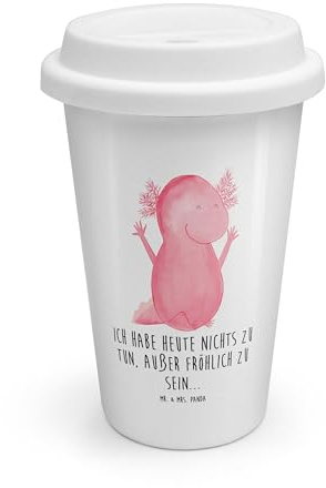 Mr. & Mrs. Panda To Go Becher Axolotl Hurra - Geschenk, Thermotasse, Molch, fröhlich, Spaß, Thermotasse mit Deckel, Thermobecher to go, Lurch, Kaffee