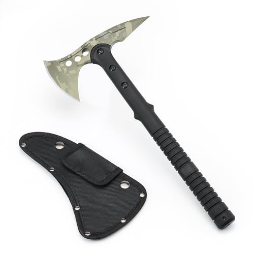 KHU Hacha Supervivencia Hacha leña Bushcraft Hacha de Camping - con Funda para Caza, Pesca, Camping, Outdoor, Supervivencia y Bushcraft (Verde - 05A)