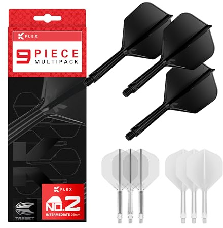 TARGET Darts K-Flex integrerade dartflygningar och axlar, nr.2, Kflex 9-pack paket – K Flex 3 färger | svart, vit, klar, röd, grön, blå, rosa, orange, gul | kort, mellanliggande, medium