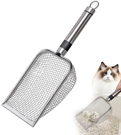 Kattströspade av metall, kattskräp spade rengöringsverktyg, non-stick kattströspade, djupskyffelsil, snabb siktande djup spade med praktiskt handtag, kattspade för katter