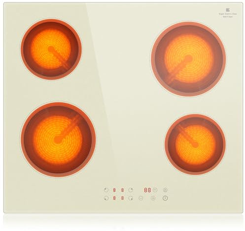 Noxton Piano Cottura Elettrico 4 Fuochi, 6000W Piani Cottura Vetroceramica Incasso, 60cm Piastra Fornello con 9 Funzione Booster Cucina, Tocco Controlli, Timer, Beige