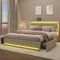 KeepGoon Doppelbett 160 x 200 cm,Polsterbett mit LED-Leuchten, 4 Eisenschubladen und einem USB Ladeanschluss,Stauraumbetten Bettgestell,Leinenstoff (Beige)