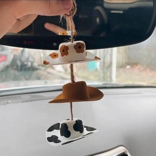 HSAJS Pendentif Chapeau Cowboy Miniature Décoration Rétroviseur Intérieur Voiture Accessoire Western Artisanal