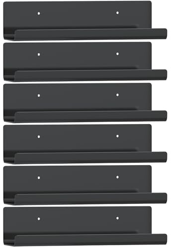 WELDUN Juego de 6 estantes flotantes de pared para exhibición de cuadros, estantes decorativos de pared para salón, dormitorio, baño, cocina, oficina, lavandería, plástico, color negro