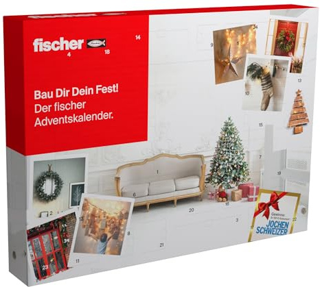 fischer Adventskalender 2026 – 24 praktische Befestigungslösungen für kreative Heimwerker, Bastler und DIY-Fans, Mix aus Dübeln, Schrauben, Bits, Bohrern und mehr, 145-teilig