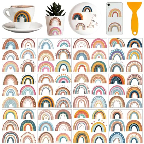 AHANDMAKER 12 Sheets Rainbow Rub on Transfer Stickers, Cute Boho Rainbow Window Decoration Furniture Decal for Home School Office Decor DIY Crafts Supplies, 5.5x5.5