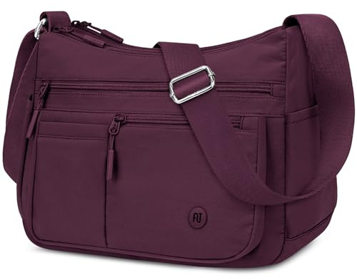 JUYANO Cross Body Bags for Women Large Ladies Shoulder Bags with Multi-Pocket Waterproof Oxford Fabric Handbag for Man and Women Lightweight Messenger Bag for Shopping Travel Work Black (Purple-red)