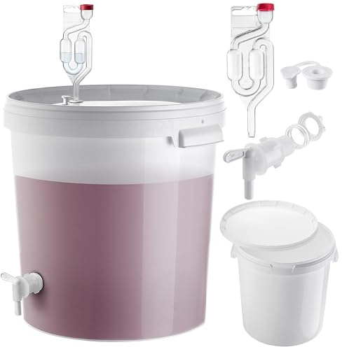 KADAX Seau de fermentation 33 l avec robinet, tubes de fermentation et bouchons en caoutchouc, récipient de fermentation en plastique avec robinet de vidange, bouchon de fermentation et bouchon pour