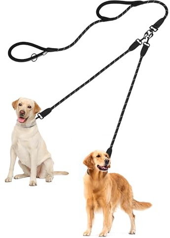 PetBonus Rope Double Dog Leash, No Tangle Dual Leash for Walking Two Dogs