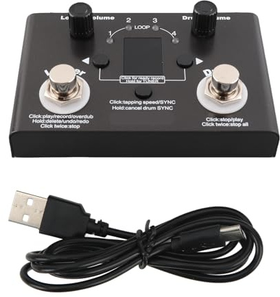 Drum Looper Pedal 30 trumset 11 minuter Inspelningstid 4 lagringsplatser Metal Phrase Loop Effektpedal med tuner för gitarrister och musiker Svart