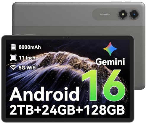 Tablet 11 Inch,Android 16 Tablets Built-in Gemini AI,24 GB RAM,128 GB Storage,Octa-Core T7250 Processor,90Hz Display,8000 mAh Battery with OTG Reverse Charging,for Remote Work and Home Entertainment
