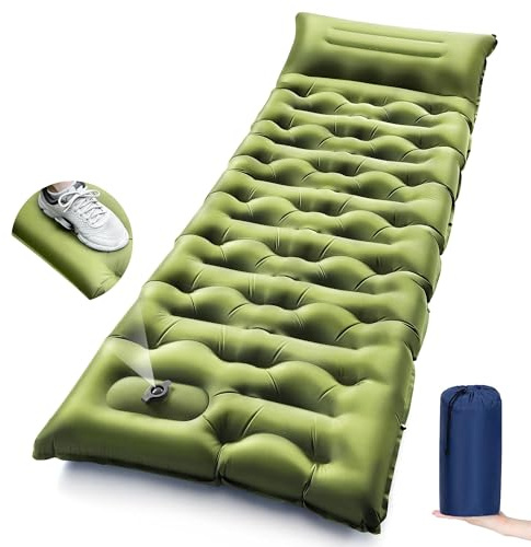 XZQTIVE Self Inflating Camping Mat with Built-in Pillow & Foot Pump – 5.9” Thick Ultralight Sleeping Pad for Backpacking – Portable Camping Mattress for Hiking, Travel & Outdoor (Green)