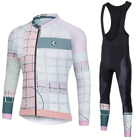UGLY FROG Fahrradbekleidung Set Damen Verdickte Radtrikot Fahrradtrikot Langarm + Fahrradhose Lang mit Sitzpolster, Wärmehaltung/Fleece/Warm/Hochelastisch （Zwei Stücke XS-6XL