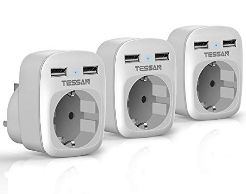 TESSAN 3 Pack Reiseadapter UK Adapter England Deutschland Stecker mit 2 USB, Steckdosenadapter Reisestecker Stromadapter für Irland Großbritannien Wand Ladegerät Ladestation, Adapter Steckdose