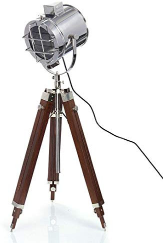 Malla Inc., luz de búsqueda de estudio náutico con trípode de madera | Foco industrial | Lámpara de pie
