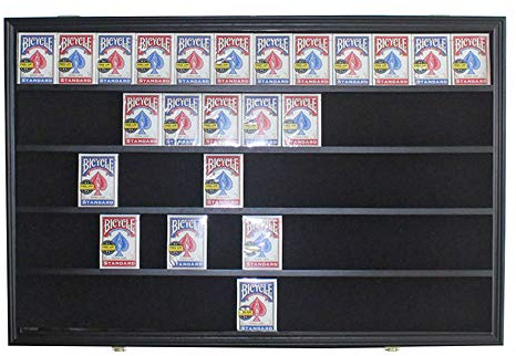 DisplayGifts Playing Card Display Case Frame Holds 60 Decks Collectible Poker Cards Only Acrylic Door UV Protection Black