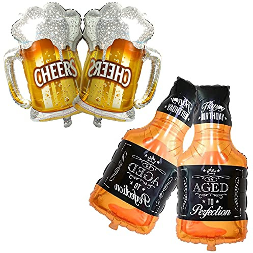 BIEUFBJI Whiskey Bottle & Beer Cup Balloons (4), Aluminum Foil, Unisex, Halloween, Set of 4, Party Decoration Supplies