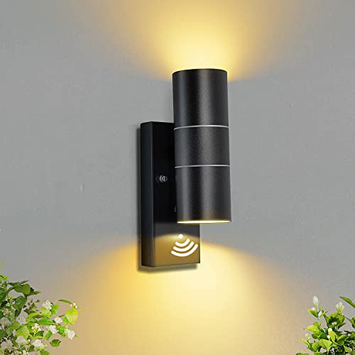 Unikcst LED-vägglampa med skymningsbrytare, utomhus-vägglampa med IP44-ljussensor, svart utomhu inkl. 2 GU10-glödlampor 5 W varmvit