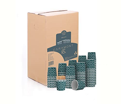 Caramont,4 Oz 500 Espresso Gobelets en Carton avec Agitateurs en Bois,Écologique et Jetables,Résistant à la Chaleur,Carton de Qualité,Idéal pour Toutes Les Boissons Chaudes ; Café,Thé,Chocolat etc.